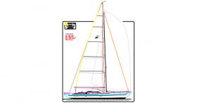 This sail plan for Golden Opus was designed to allow one person to sail the yacht. The headsail was designed to be self-tacking.
